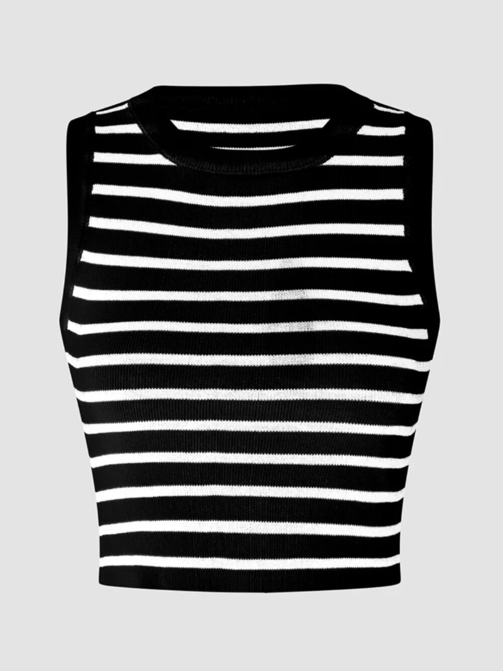 NWT Commense Classy Stripe Crop Tank Top Black White Knit Size Medium